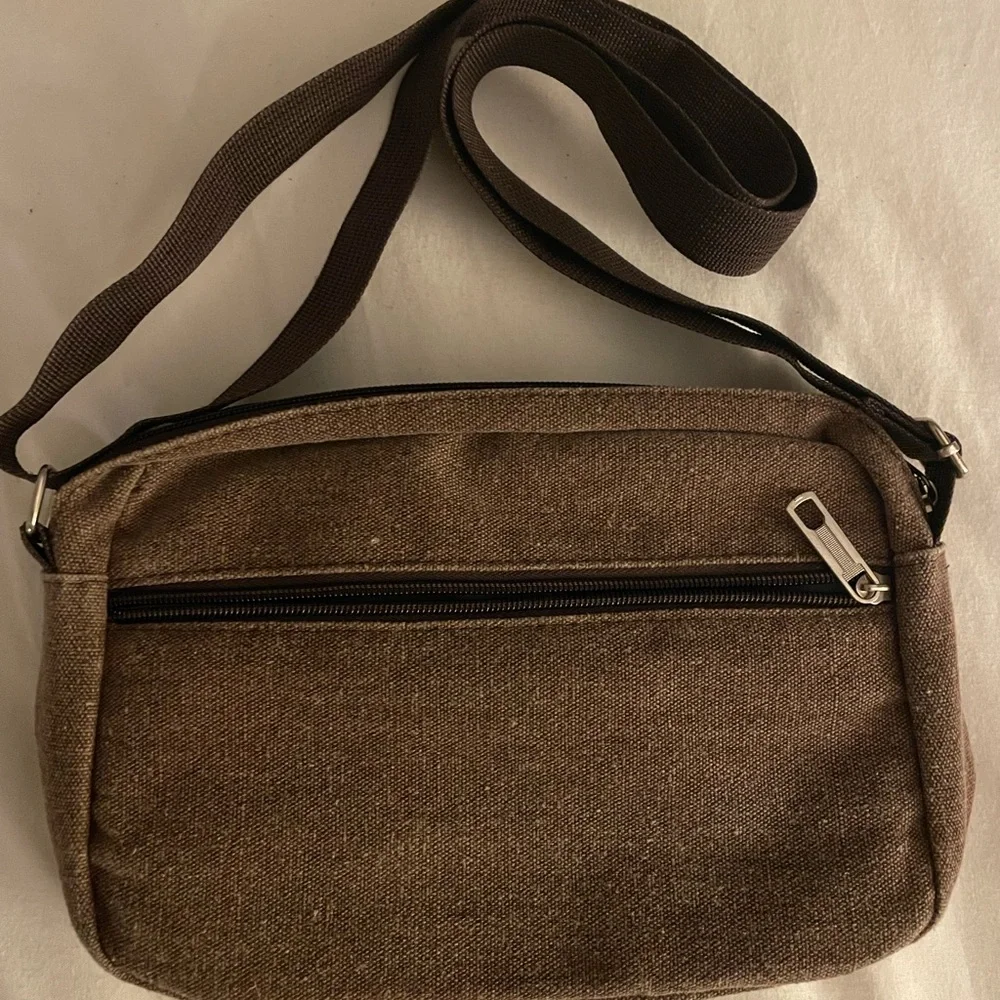 Cotton Canvas Crossbody Bag Sport (Sz  10x8”) Brown